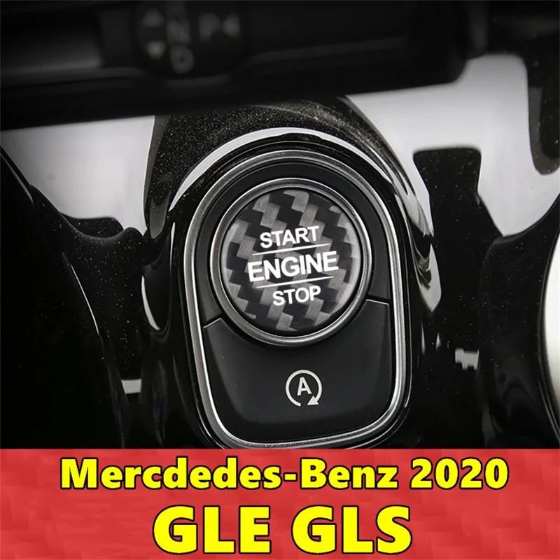 

For Mercedes Benz GLE GLS Car Engine Start Stop Button Cover Real Carbon Fiber Sticker 2020