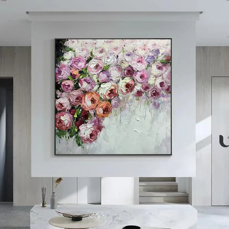 

OuzerQing 100% Hand Painted Oil Painting On Canvas Modern Abstract Flower Wall Art Living Room Picture Home Decoration Unframed