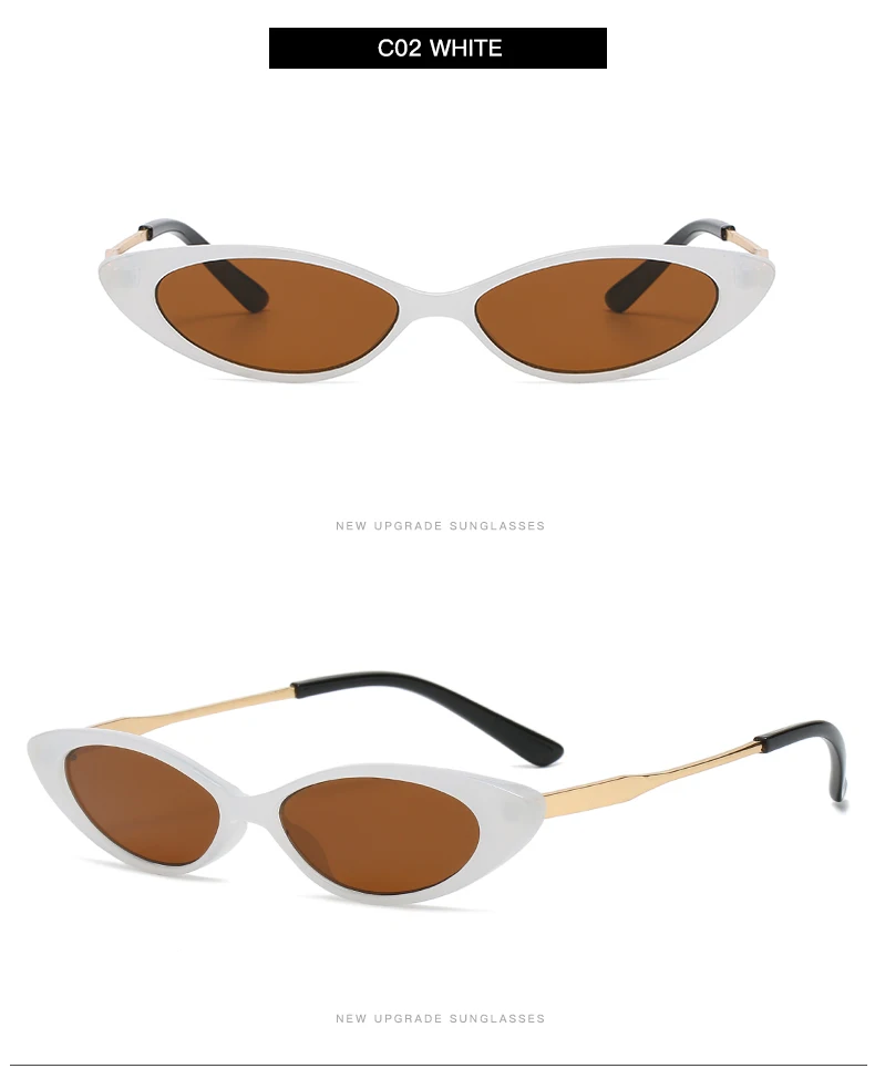 Schutzbrille, kleine Katzenaugen-Stil, Damen-Sonnenbrille, schmale getönte Farblinse, Metallrahmen, Internet-Promi-Brille – Detail 6