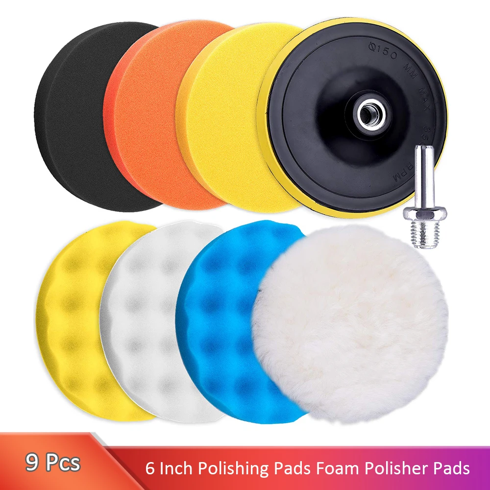 

9 Pieces Car Buffing Pads 6 Inch Polishing Pads Foam Polisher Pads Car Buffer Attachment for Drill