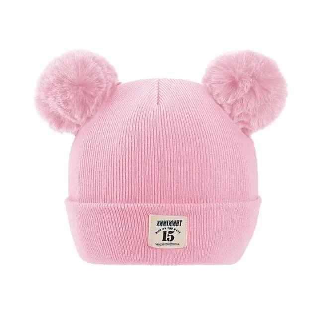 Adorable pink knit baby hat with fluffy bear ears, perfect for winter warmth and stylish kids' accessories. Ideal for children’s head protection and cute winter outfits at Monalisa Store.