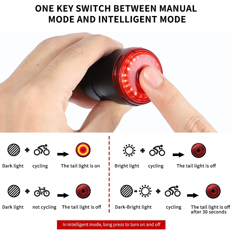 WEST BIKING Bike Taillight Sensitive USB Charging 6 Modes Smart Brake Light Waterproof Safety Cycling Tail Lamp Bike Accessories
