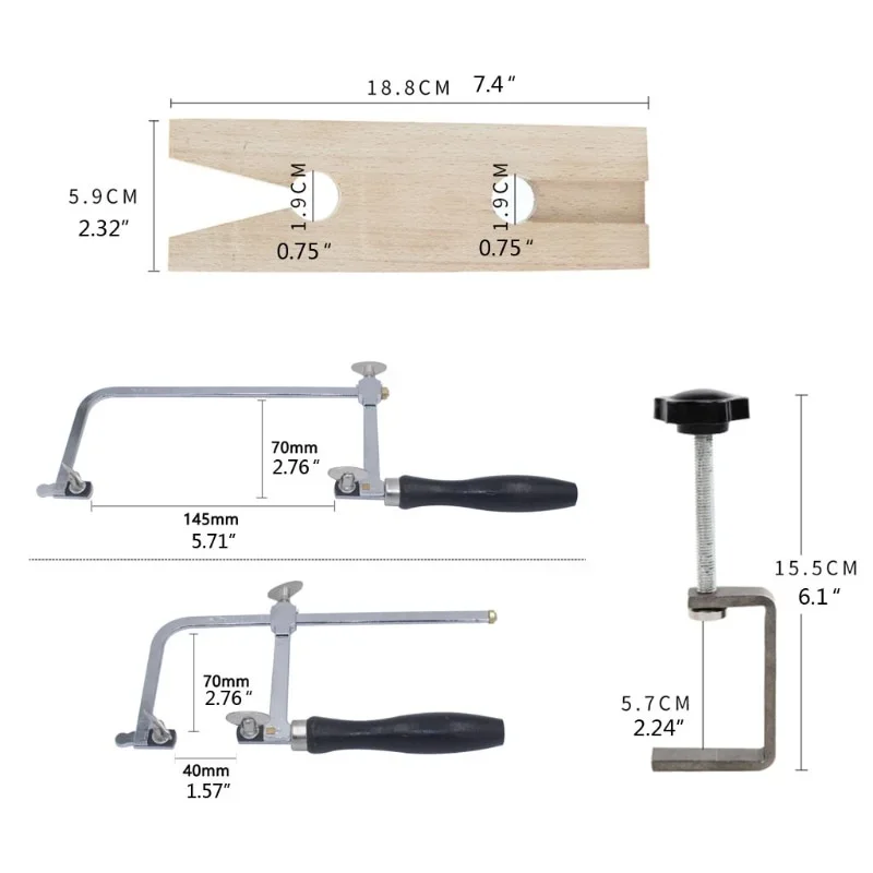 Professional Jeweler's Saw Set Jewelry Tools Frame Wooden Pin Clamp Wood Metal