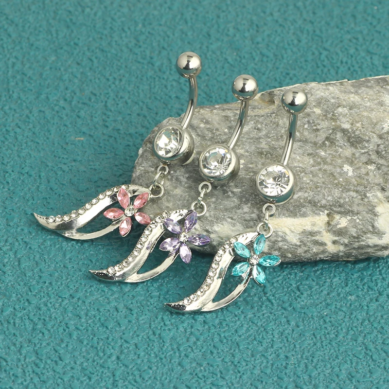 3 color mix Belly Button Rings Stainless Steel Butterfly Wing Flower Zircon Dangle for Women Belly Navel Rings Body Belly