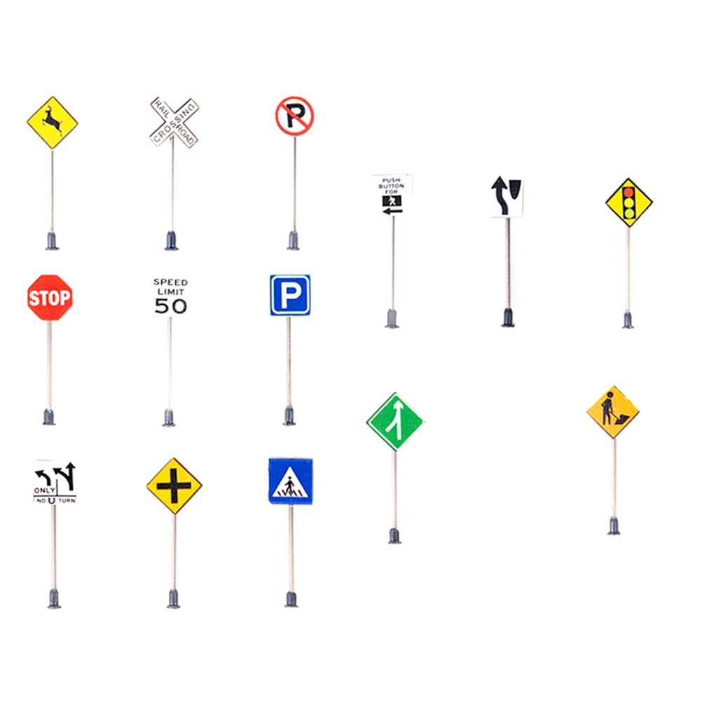 

6/14pcs Miniature Street Road Signs Traffic Signs Road Block Models Mini Construction Signs Kids Educational Toys