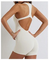 Womens Sexy Backless Tank Rompers Yoga Playsuit Top Bodycon One Piece Halter Sleeveless Bodysuit Short Jumpsuits With Chest Pads - Image 2