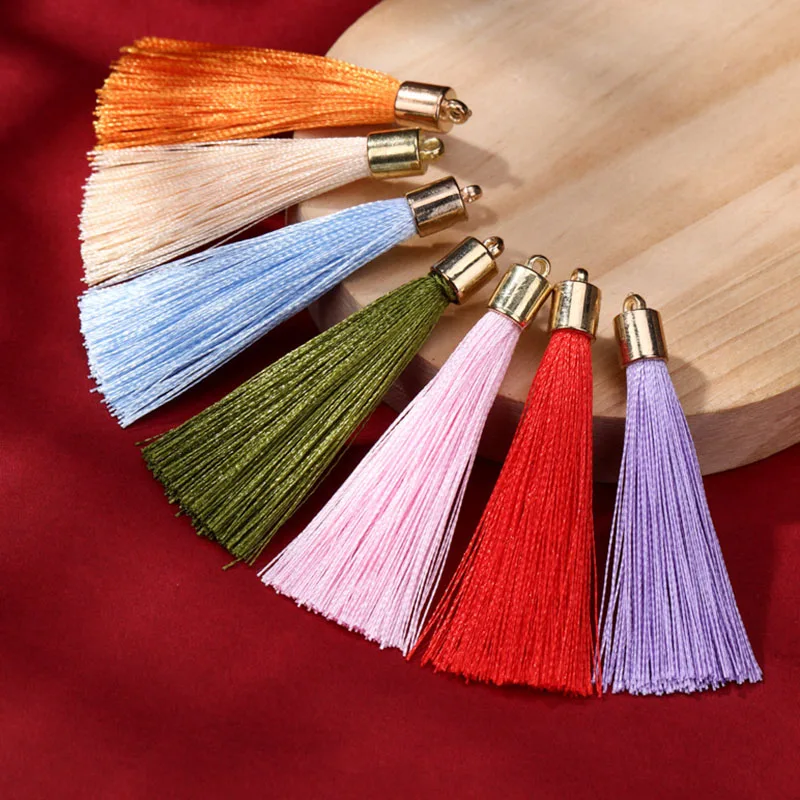 10-50개 6cm 금속 캡 태슬 수제 공예 실크 태슬 펜던트 귀걸이, 열쇠고리, 휴대폰 가방, 프린지 장