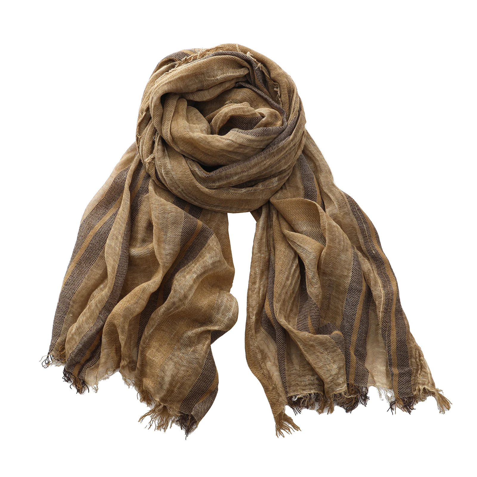 Bufanda De Algodón Y Lino A Rayas Para Hombre, Cálida Para Otoño E Invierno, Con Borlas Cortas (Negro)