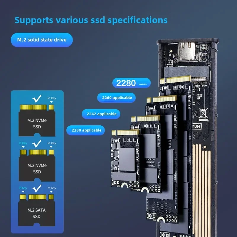 M2 SSD case NVME M.2 solid state drive external enclosure 2230/2242/2260/2280 M.2 to USBC 10Gbps for M/M + B Key