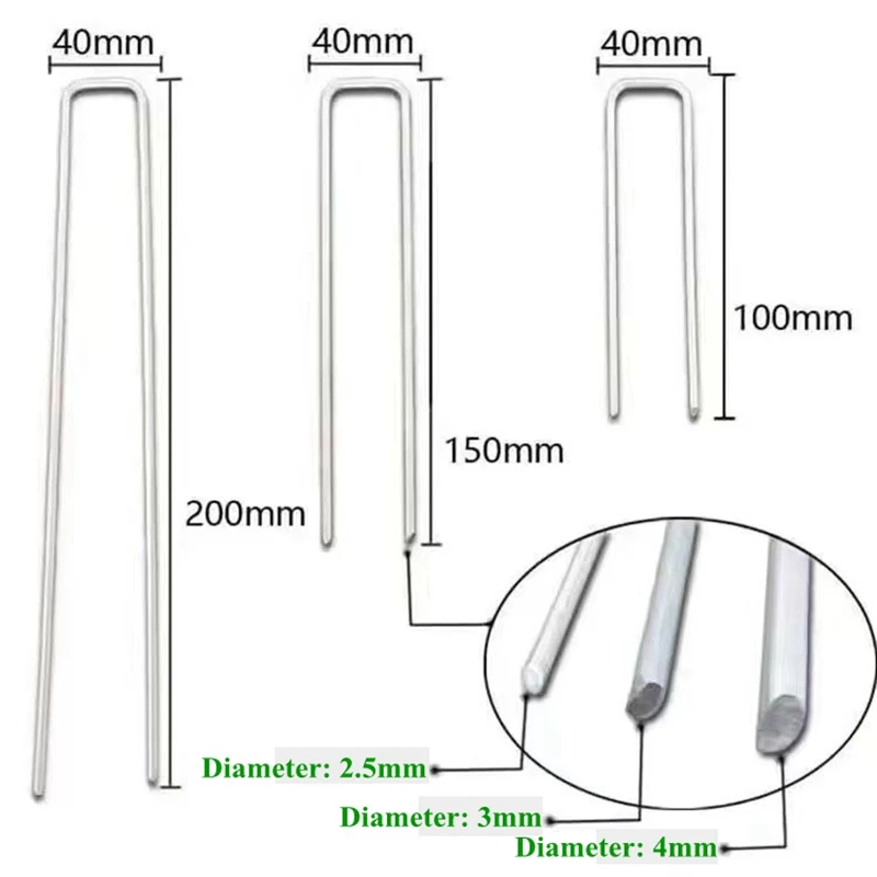 50Pcs U-Shaped Staples Garden Stakes Pins Galvanized Ground Nail Film Fixed Pegs Greenhouse Tent Hooks Lawn Plant Fixation Tools