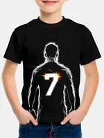 Boys' Summer Fashion 3D Printed T-shirt - Casual and Comfortable, Size 7 Super Football Superstar Short Sleeve, Black Anime 1