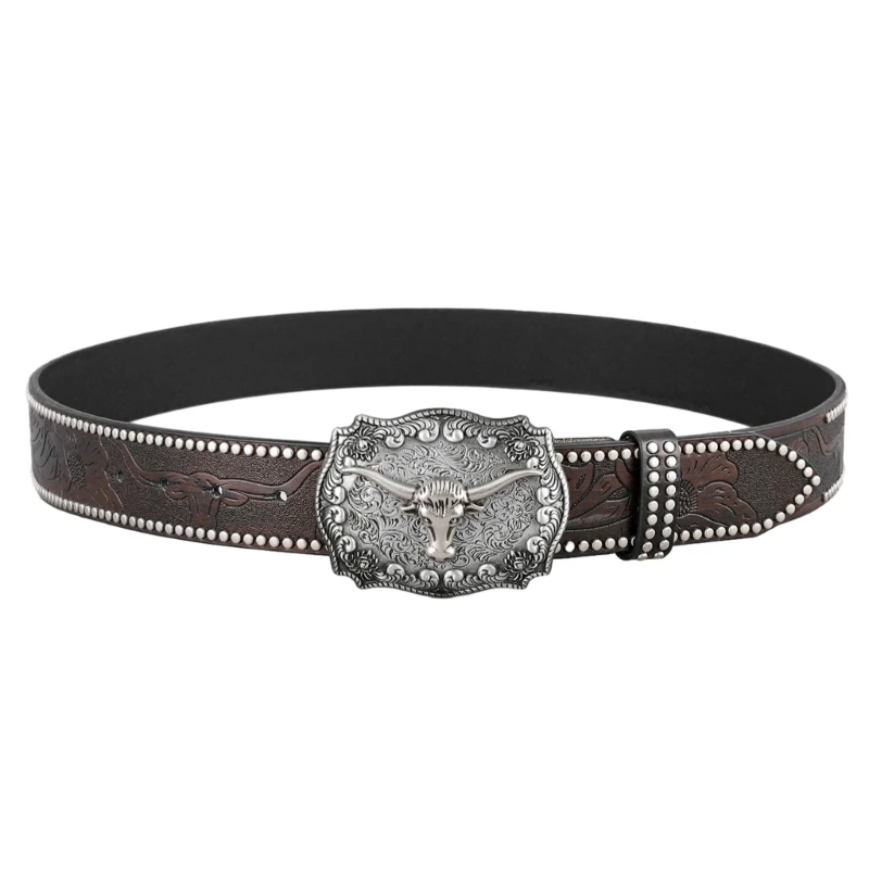

Women Men Belt Engraved Pants Belt Male Belts Vintage Western Waist Strap