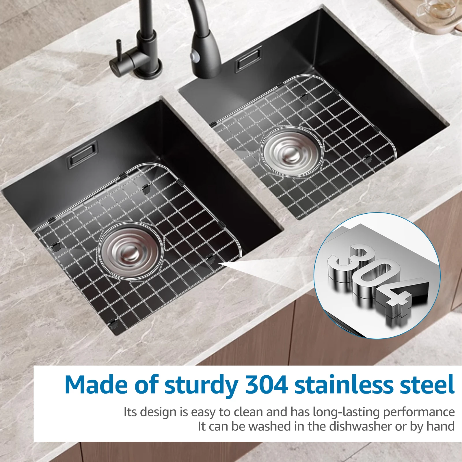 2Pcs Sink Grid Stainless Steel Sink Protectors Effective Protection Drainage Racks with Rubber Padded Feet Easy to Clean