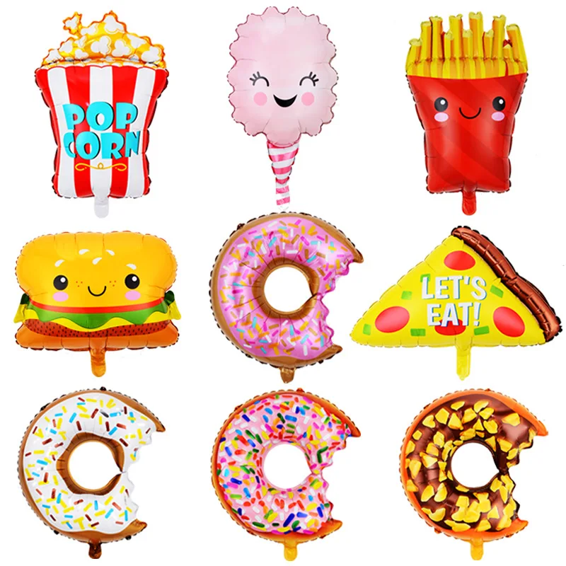 

Colored Candy Birthday Party Children's Day Decorative Products Chocolate Donut Burger Popcorn Aluminum Balloon