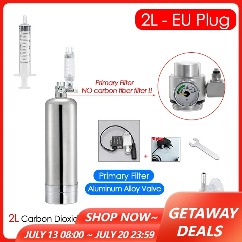 

Aquarium CO2 Generator System 1L/2L Stainless Steel CO2 Cylinder Reactor Kit Equipment for Fish Tank Aquatic Plant Fish