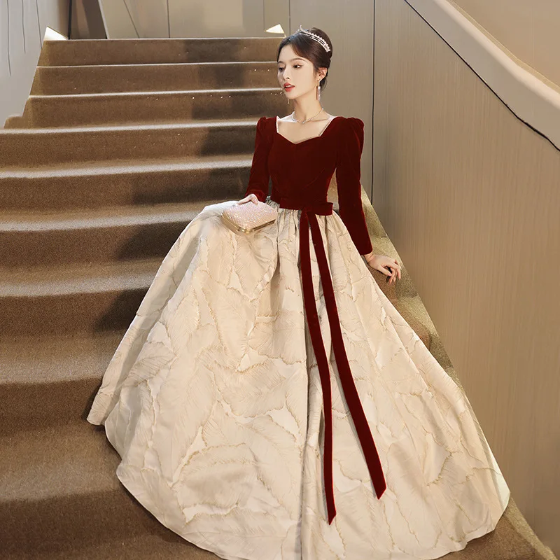 Donne Qipao Temperamento Elegante Banchetto Prom Dress Retro Classic Palace Style Evening Party Dress Black Velour Vestidos De Festa