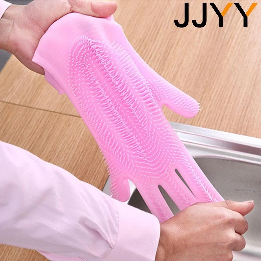 JJYY 실리콘 세척 장갑, 주방 가정용 실리콘 설거지 장갑, 1 쌍
