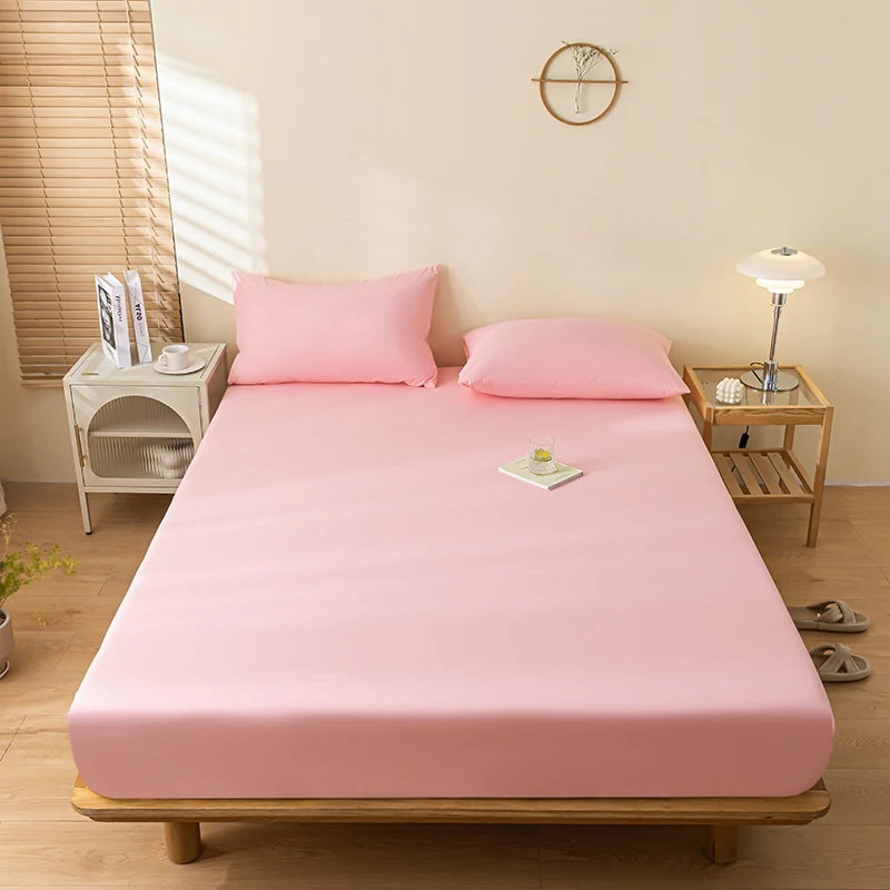 Waterproof Fitted Sheet Single Double Queen Size Mattress Cover Solid Color Fit Sheet 80x200 180x200 With Elastic Band Bed Sheet 1