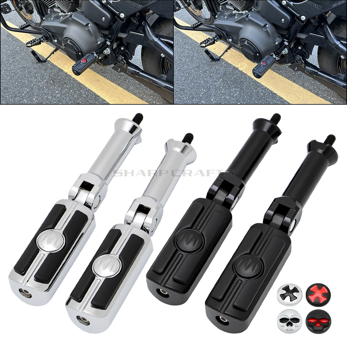 Kit Repose-pieds Noir Pour Harley-Davidson Softail 2018-2025 FXFB/FXFBS/FXDRS | Aluminium Gauche/droit