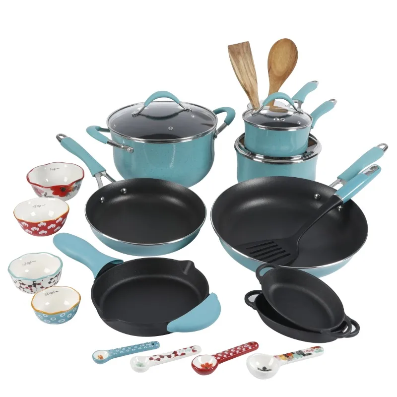 

24-Piece Aluminum Cookware Combo Set, Turquoise