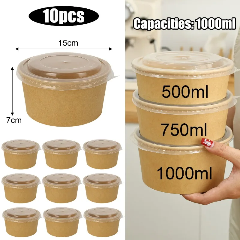 10-Pack Kraft Paper Salad Bowls with Lids Biodegradable Disposable Tableware for Meal P... - SKU KPSB2151 - UGI Packaging