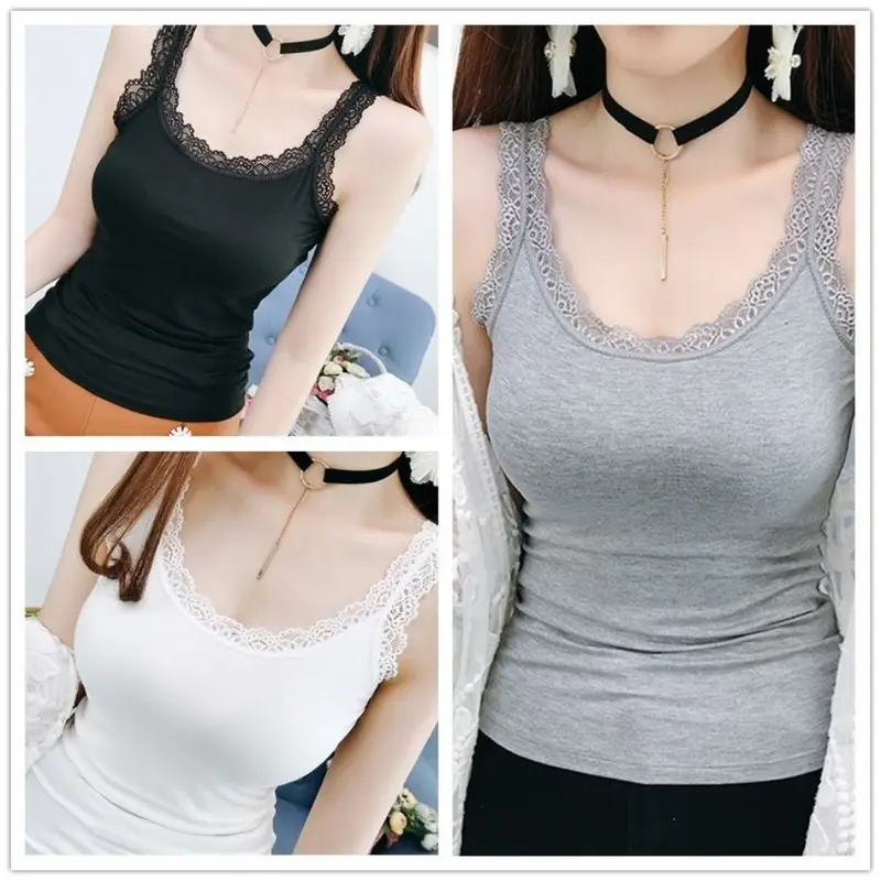Summer Sleeveless Women Tank Top With Lace Top Red Inside Wear Lace Camisoles Loose Underwear Womens Clothing Vest