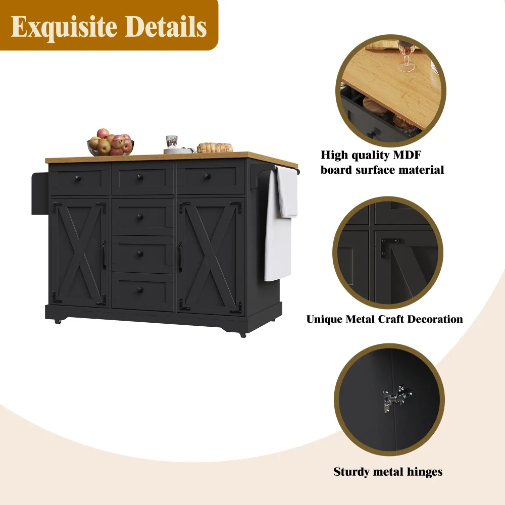 Kücheninsel mit Holzgitter | Großer Stauraum, mobiler Küchenwagen und Buffetschrank, vielseitig einsetzbar für die Küche – Detail 22