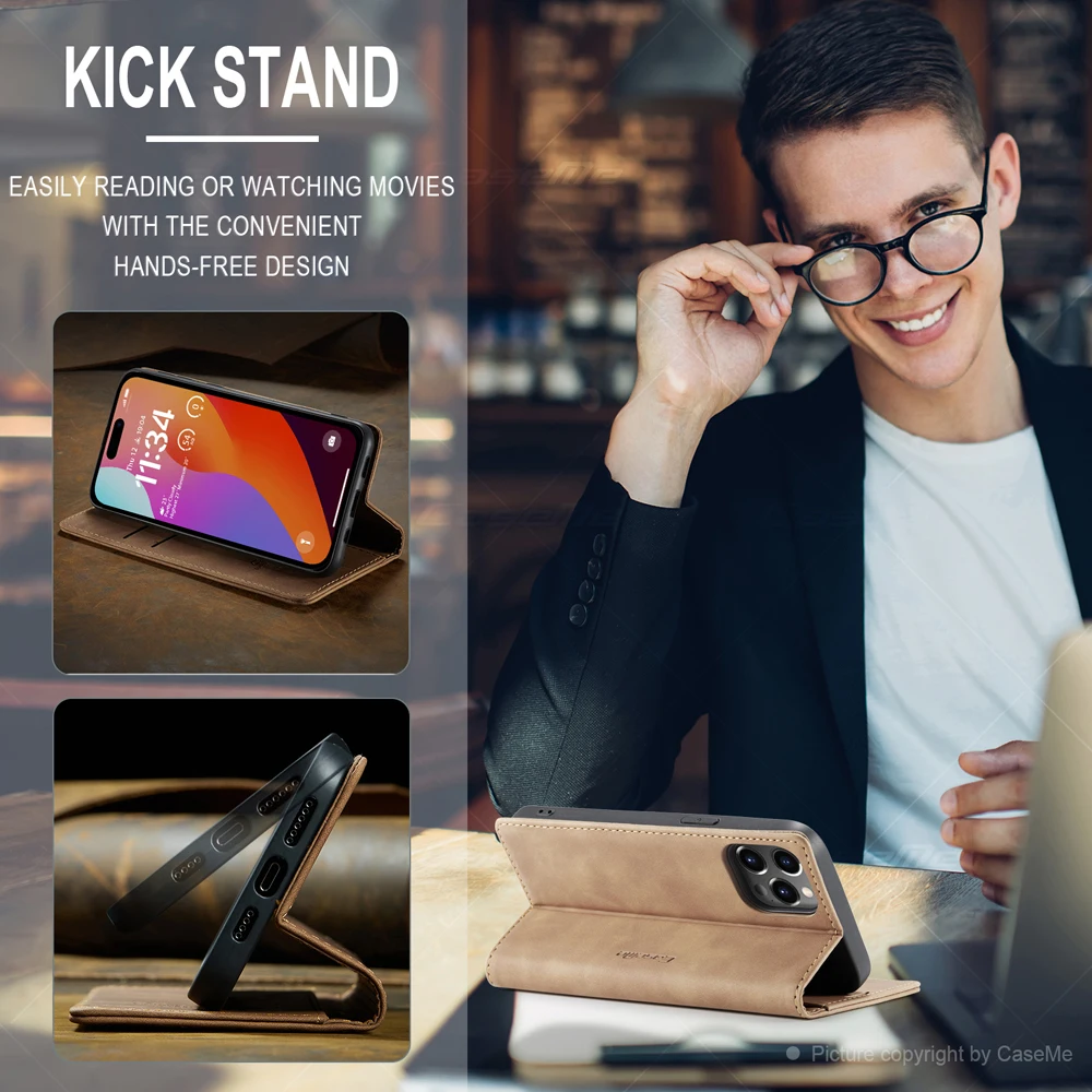 CaseMe Retro Leather Wallet Phone Flip Case with Magnetic Closure and Card Slot Holder