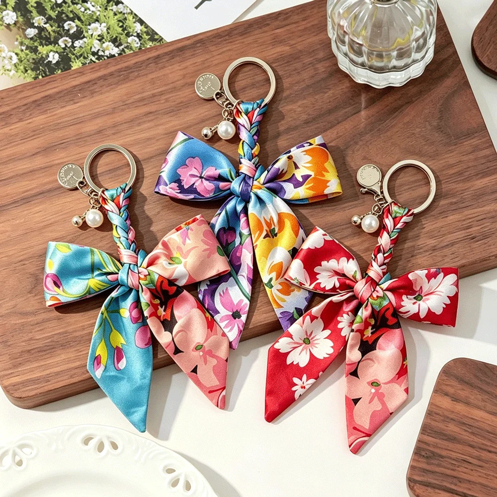 Kreative Schals, Schmetterlings-Schlüsselanhänger, Blumen-Druck-Anhänger, Schlüsselring, Rucksack-Anhänger, Accessoire für Damen-Taschen mit Kette, Geschenk