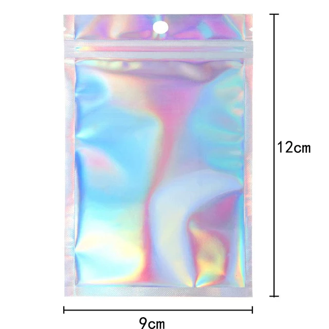 50pcs Thicken Ziplock Bags Resealable opp Bags Holographic Laser Color Plastic Pouch for Jewelry Display Packaging Storage Bag 
