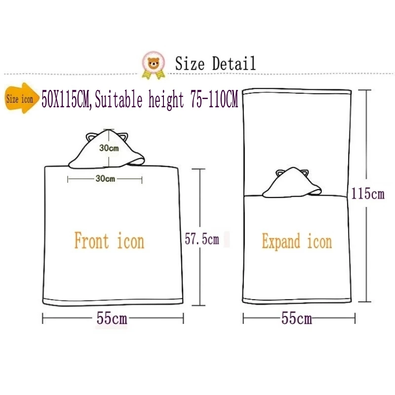 Disney Cotton Sofia Princess Purple Baby Girls Hooded Towel Cloak Absorbent Bathrobe Toddler Baby Bath Towels 50X110cm