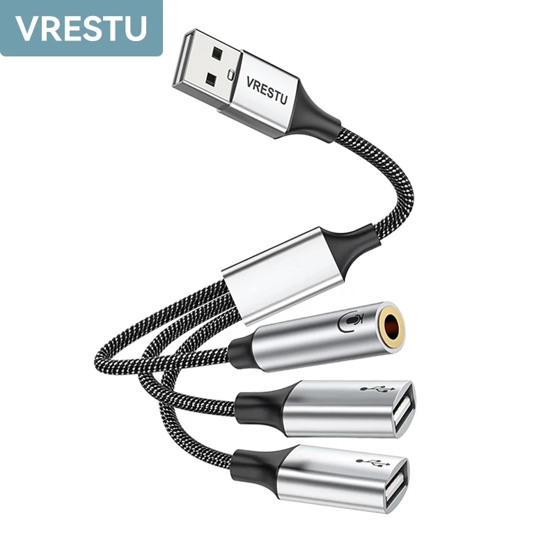 USB to 3.5 잭 USB 외장 사운드 카드, USB to 2 USBA OTG 분배기 어댑터 허브, 컴퓨터 데스크탑 노트북 ...