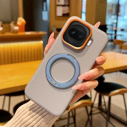 ELVEV Magnetic Luxury PU Leather Phone Case with Rotatable Ring Stand and Anti - fall Protection for Vivo iQOO Z11 Turbo (Grey - with Ring)