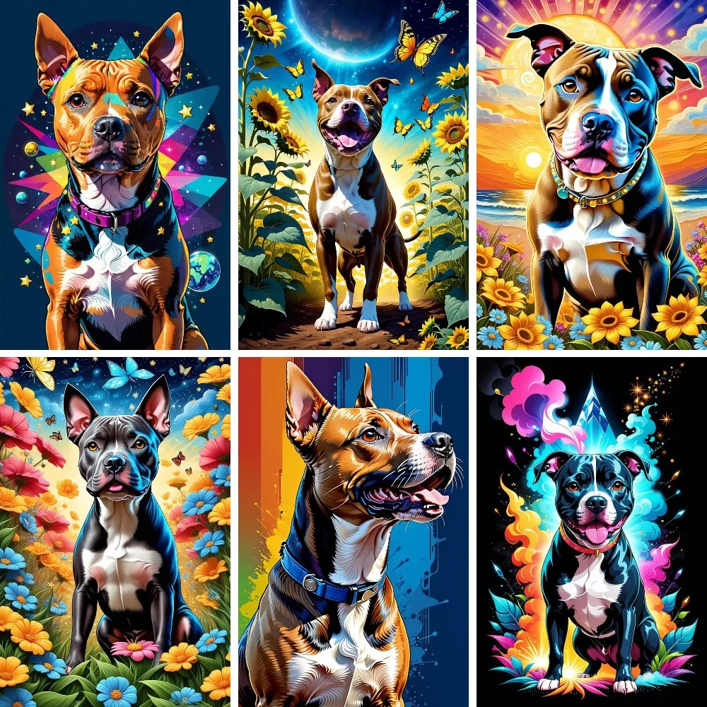 American Staffordshire Terrier Painting Diamond Art Kit 5D Full Drill Diamond Art Dog Gem Paintings for Adults Living Room Decor