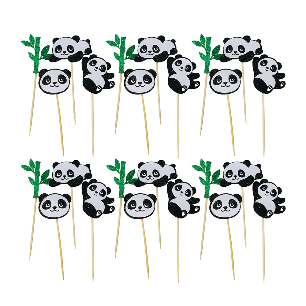 

24pcs Panda Cake Topper Cupcake Dessert Fruit Picks Decoration Panda-themed Topper Party Supplies for Birthday Baby Shower Event