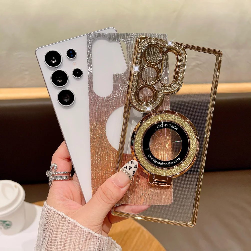 Rhinestone Glitter Magnetic Mount Water Ripple Case with Camera Protection