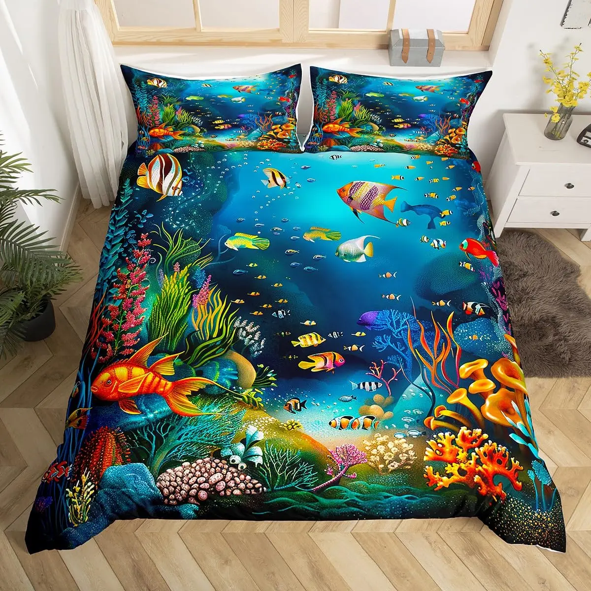 Ocean Life Duvet Cover Sets for Kids Teens Queen Size Lightweight Down Quilt Covers 2 Pillowcases 1 Comforter Cover No Comforter 5