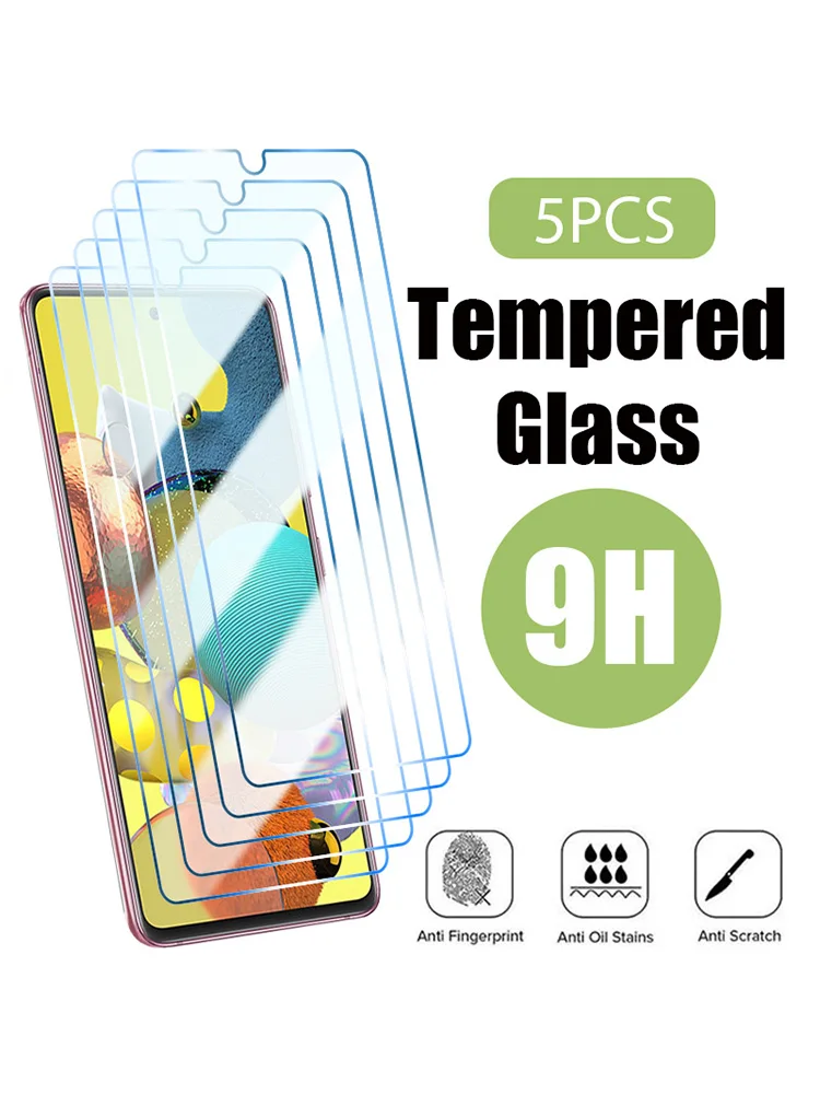 5PCS Tempered Glass for Samsung  A12 A51 A71 Screen Protector A53 A73 5G Scratch-resistant Smart Phone Protective Film