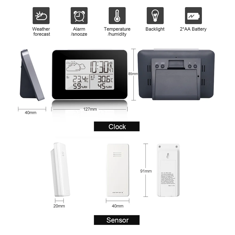 Метеостанция с будильником, электронный цифровой измеритель температуры и влажности, барометр, настольные часы, Повтор сигнала, беспроводной датчик, прогноз