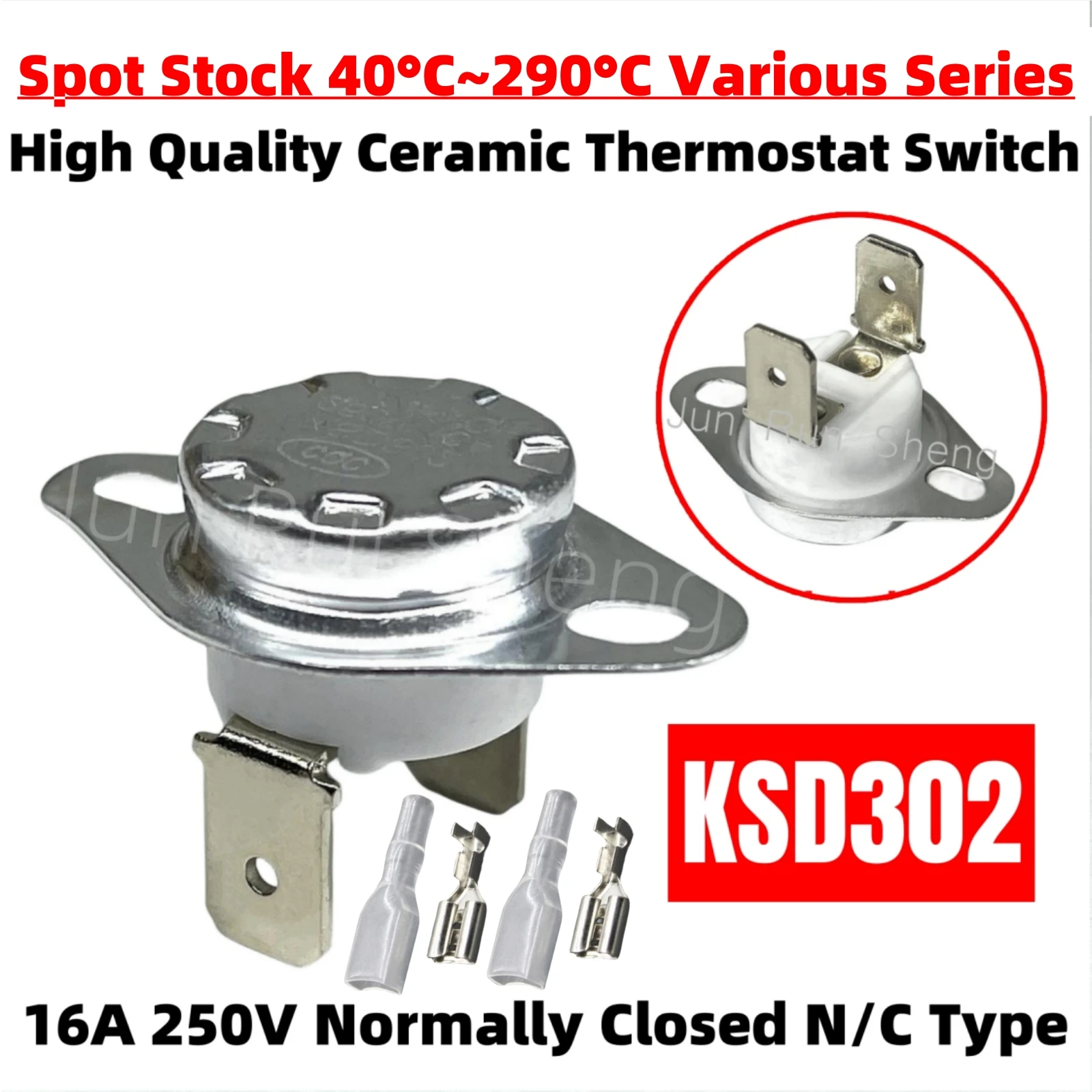 Ceramic Thermostat Switch Bimetal Thermostat Switch Kit KSD302 KSD301 Normally Closed NC 40C~290C Temperature Controller 16A 250V Thermal Protector Sensor