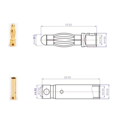 10PCS 2mm 3mm 3,5mm 4mm 5mm 5,5mm 6mm RC Batterie vergoldet Bullet Bananen Stecker Hohe Qualität Männlich Weiblich Bullet Bananen Stecker – Detail 4