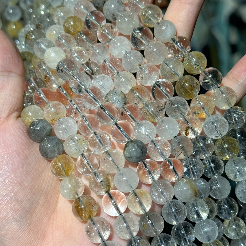 Natural Herkimer Diamond crystal round 6mm 8mm 10mm multicolor  38cm  loose beads Jewelry DIY for jewelry making 5