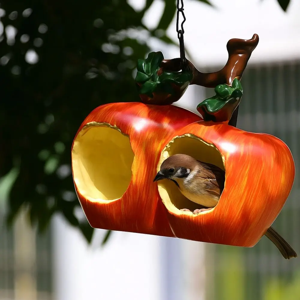 Resin Crafts Bird Hanging Feeder Handcrafted Large Capacity Bird Food Dispenser Simulation Fruit Bird Feeding Dish