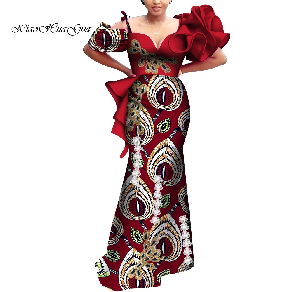 

African Dresses for Women Party Wedding African Print Dashiki Long Dress V-Neck Bodycone Riche African Women Dresses WY9196