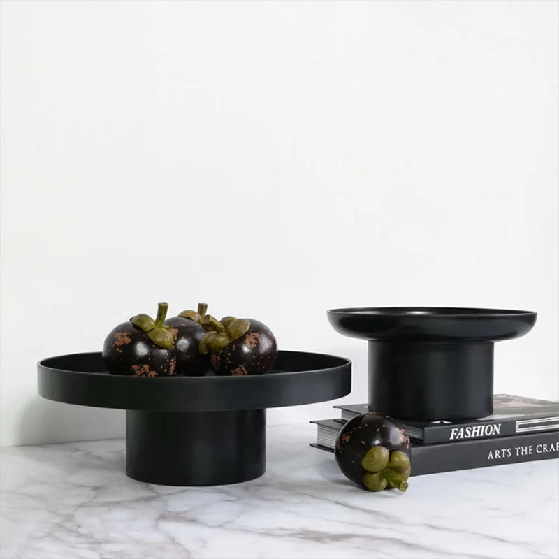 Round Black White Decorative Tray Storage Organizer ABS Tray Fruit Perfume Cosmetic Home Decor Plates Simple Storage Plate