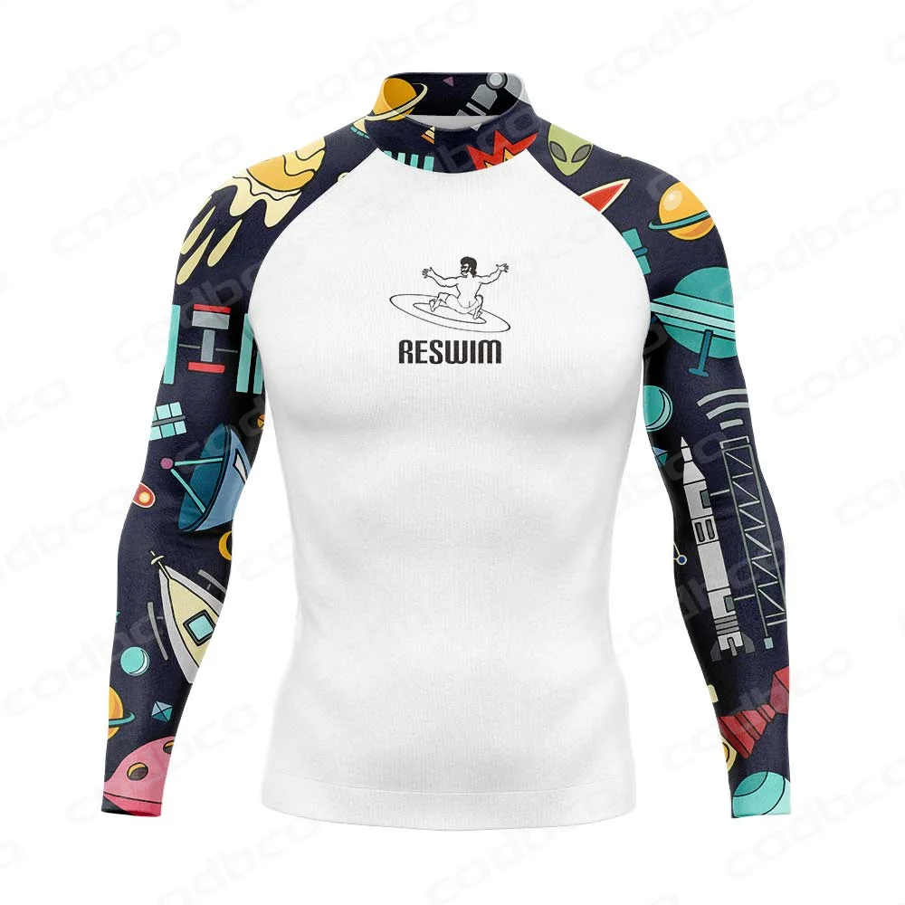 Mens Swimwear Long Sleeve Rashguard Sun UV Protection Surf T-Shirt Surfing Skinsuit Diving Swimming Tight Rash Guard Gym Clothes