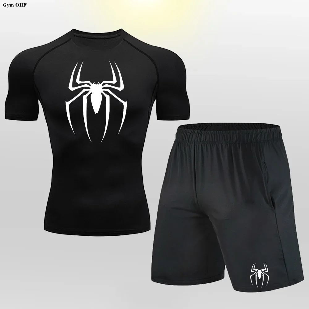 

Training Mens Tracksuit Short Sleeves Shirts Sport Workout Suit Rashgard