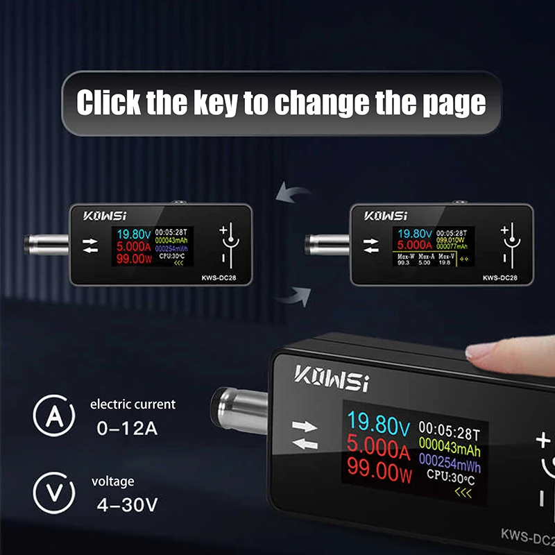 KWS-DC28 0.96인치 TFT HD 디지털 디스플레이 DC 5.5*2.5 인터페이스 테스터 전압 전류계 전력계 멀티 일체형 디스플레이.