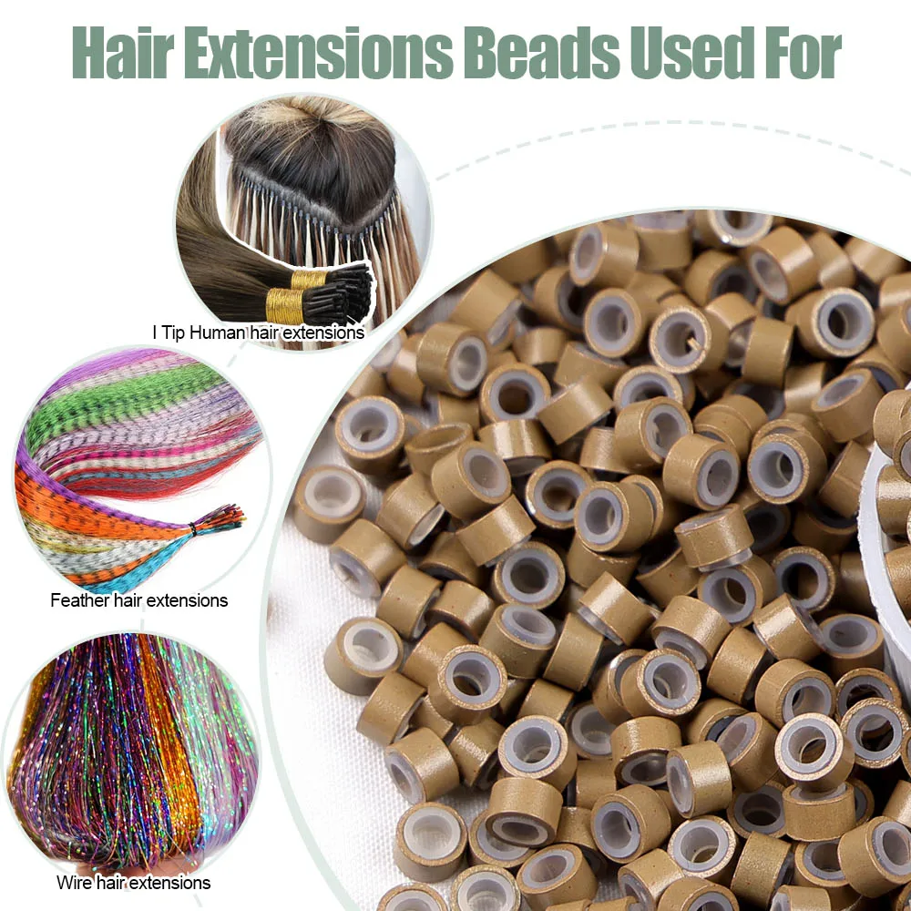 1000개 프리미엄 실리콘 마이크로 링 헤어 익스텐션 마이크로 링 링크 비즈 5mm 라인 비즈 (I팁 헤어 익스텐션용)