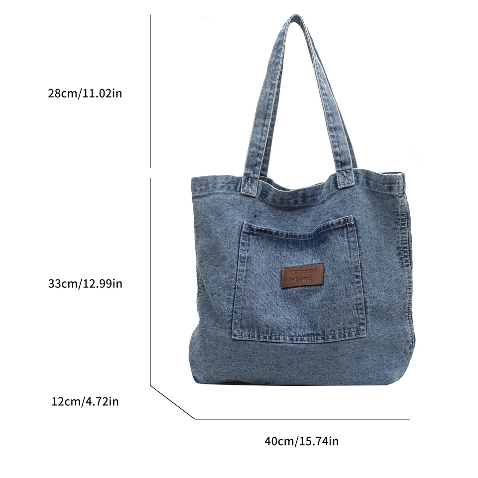 Large Denim Women's Bag New Jeans Messenger Bag Y2K Canvas Shoulder Bag Vintage Eco Bag Korean Shopping Handbags Female Pockets